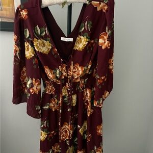 Bailey Blue Burgundy Dress with Yellow Floral Design